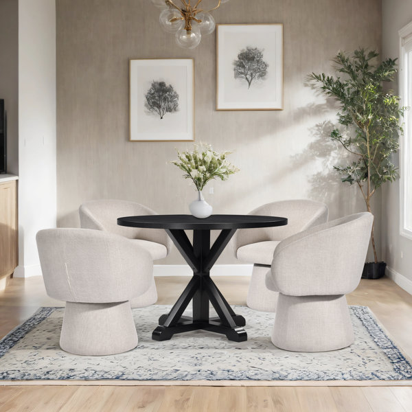 August Grove® Contemporary Round Dining Table Set With Upholstered ...